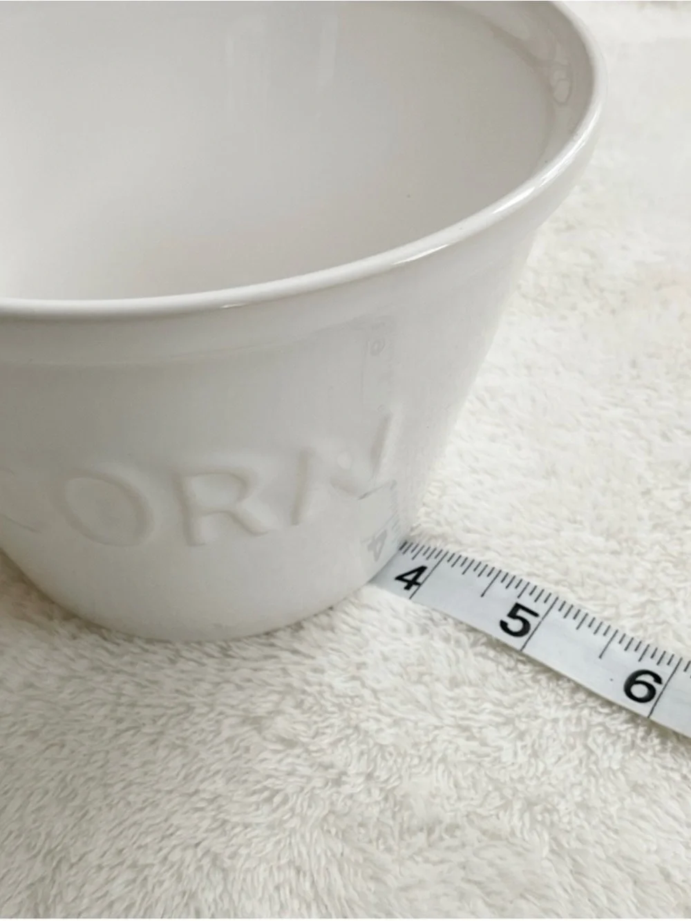 Crate & Barrel White POPCORN Bowl Embossed Stoneware Portugal